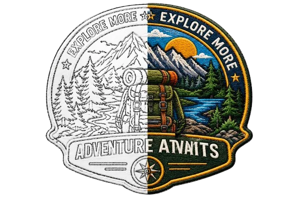 Custom embroidered adventure patch with mountain and hiking design