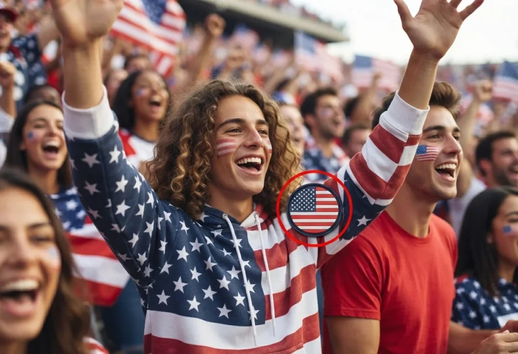 Excited Male Fan Cheering with Custom USA Flag PVC Patch